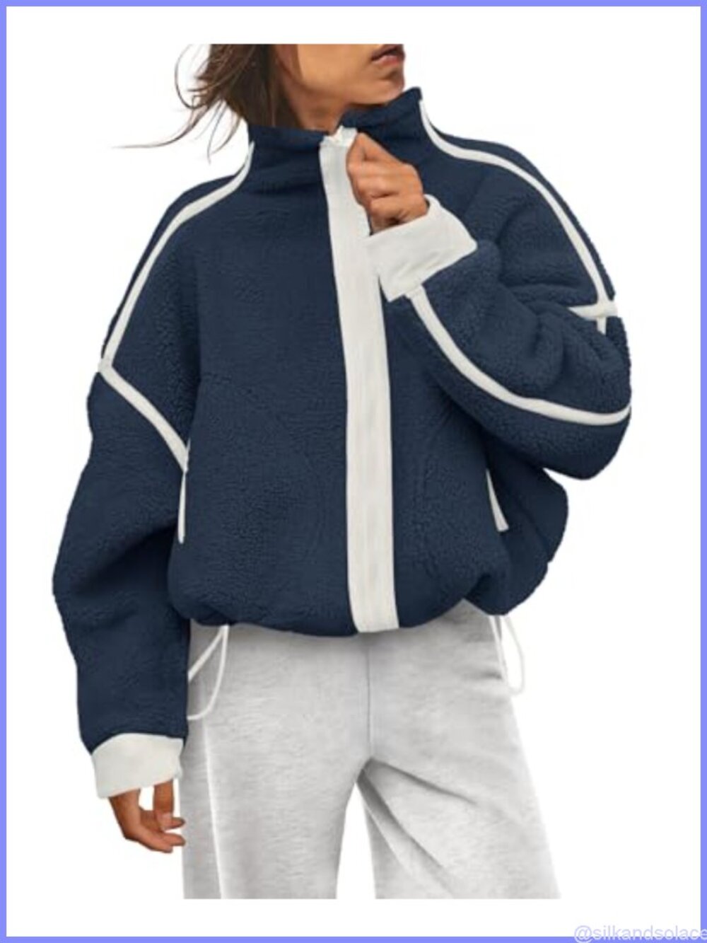 Womens Sherpa Fleece Zip Up Jacket Fuzzy Loose Fit Fall Winter Coat